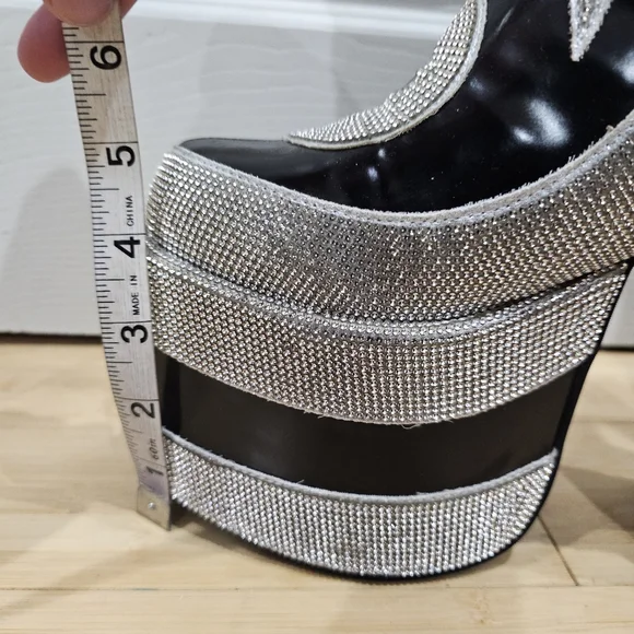 Dolls Kill Current Mood How Sweet It Is Platform Rhinestone Swirl Black Boots 8 - Picture 14 of 16